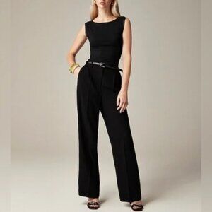 J. Crew Wide-leg Essential Pant in City Crepe, Black, Size 2